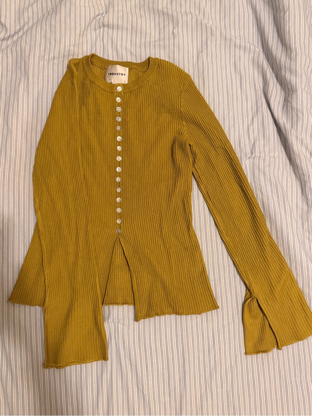 Industry Olive-Green Ribbed Button-Front Long Sleeve Top